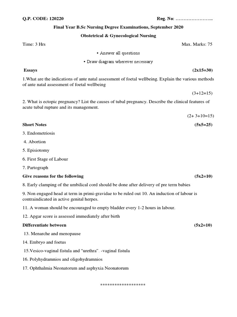 Kuhs Question Paper Obg Childbirth Maternal Health