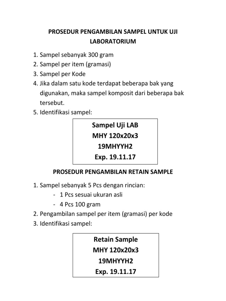 Prosedur Pengambilan Sampel Untuk Uji Laboratorium | PDF | Sains ...