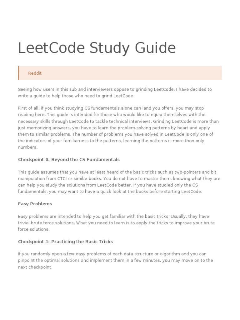 Leetcode Study Guide | PDF | Algorithms And Data Structures | Computer ...