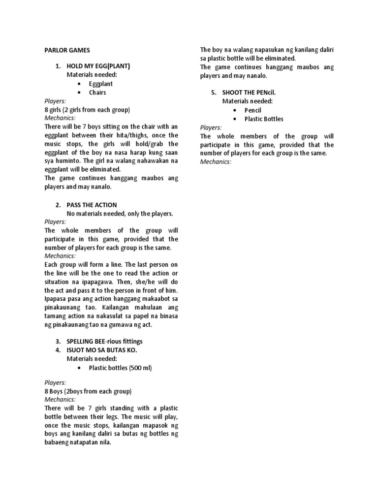 Fun Filipino Parlor Games List | PDF