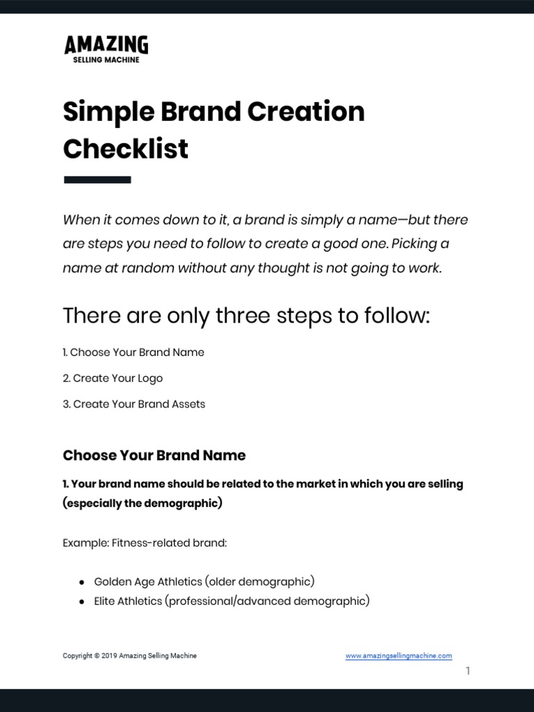 ASM - Simple Brand Creation Checklist PDF | PDF | Brand | Trademark