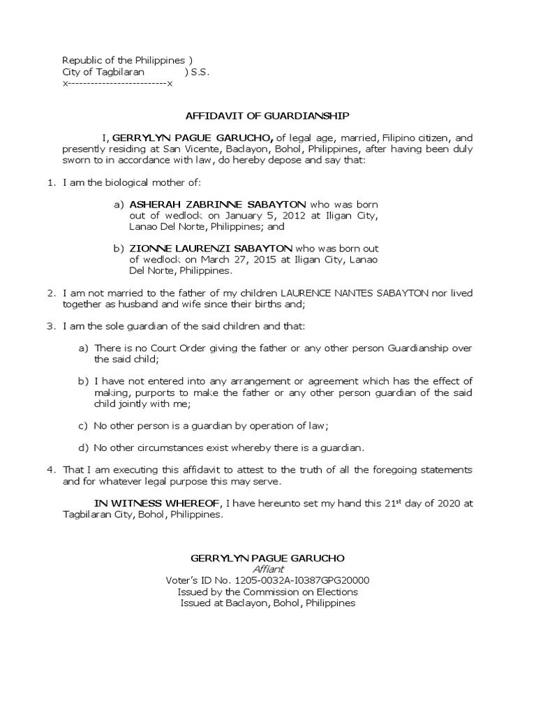 Affidavit of Sole Custody PDF