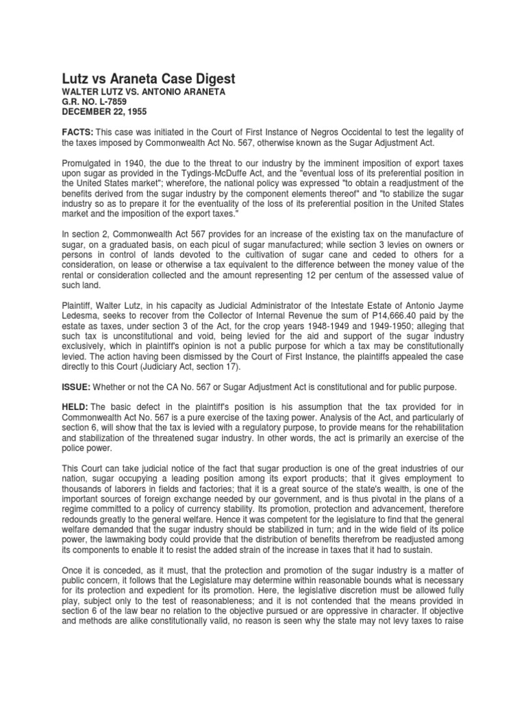 1 Lutz Vs Digest PDF Constitutional Law Taxes