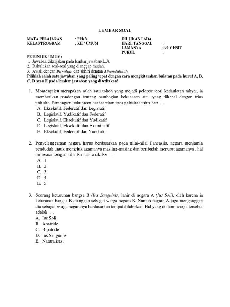 Naskah Soal Ppkn Docx