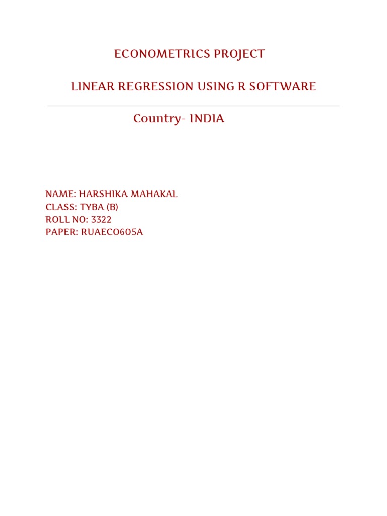Econometrics Project: Linear Regression in India | PDF | Coefficient Of ...