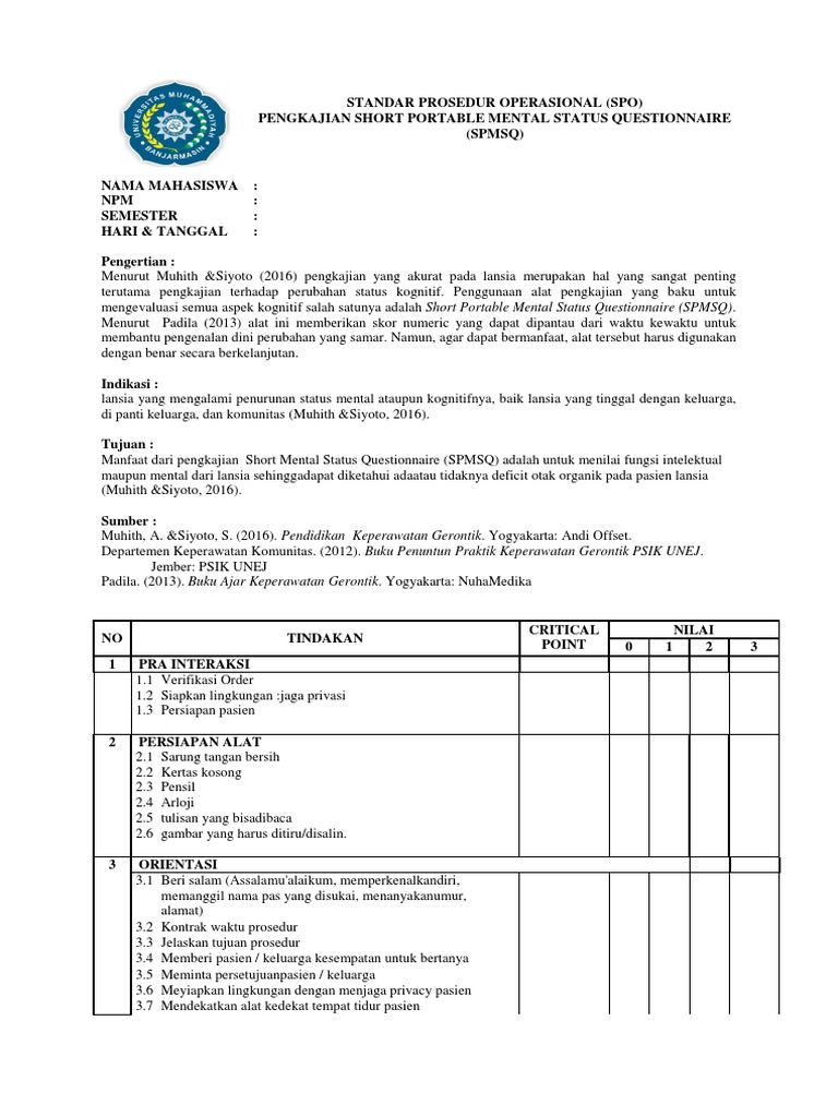 Pengkajian SPMSQ untuk Lansia | PDF | Karier & Perkembangan | Kesehatan ...