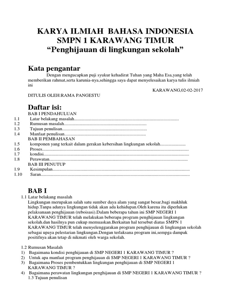 Karya Ilmiah Penghijauan Dilingkungan Sekolah
