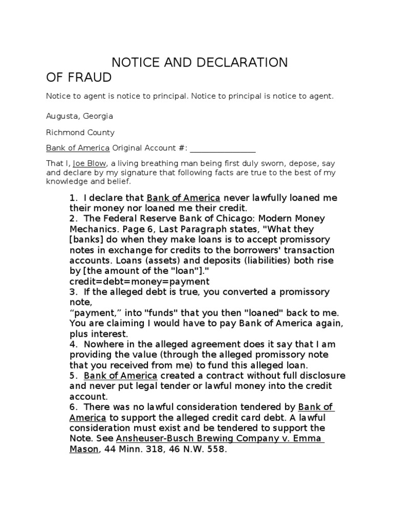 Fraud Declaration Against Bank of America | PDF | Promissory Note | Banks
