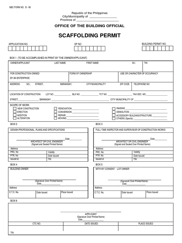 Application Form Scaffolding Permit PDF Government Information Government