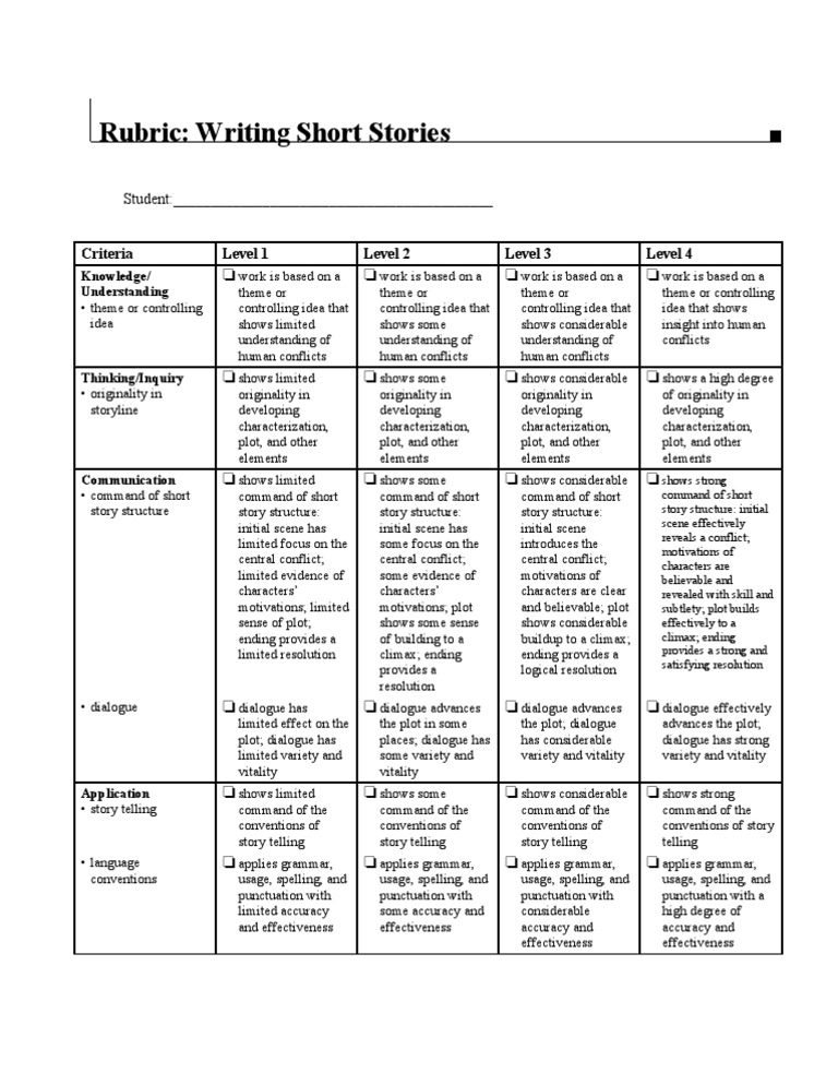 Short story rubric grade 11 picture