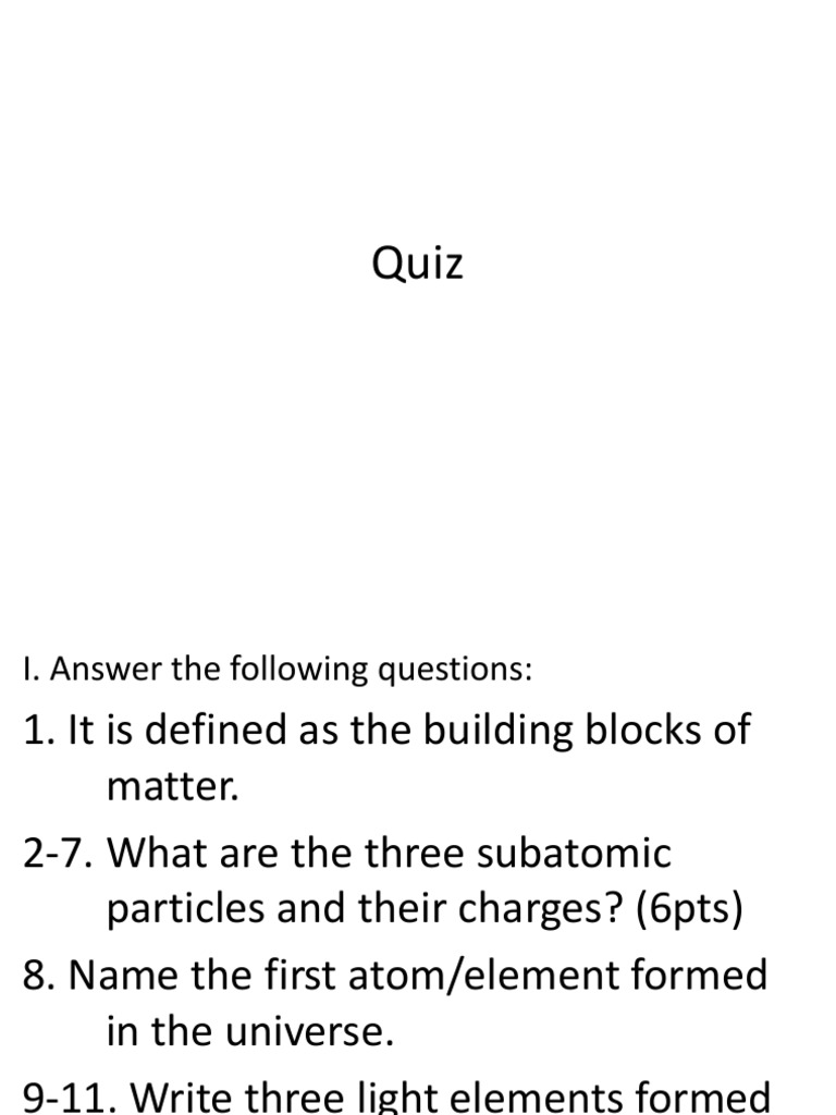 Quiz 1 Physical Science Origin of Elements PDF
