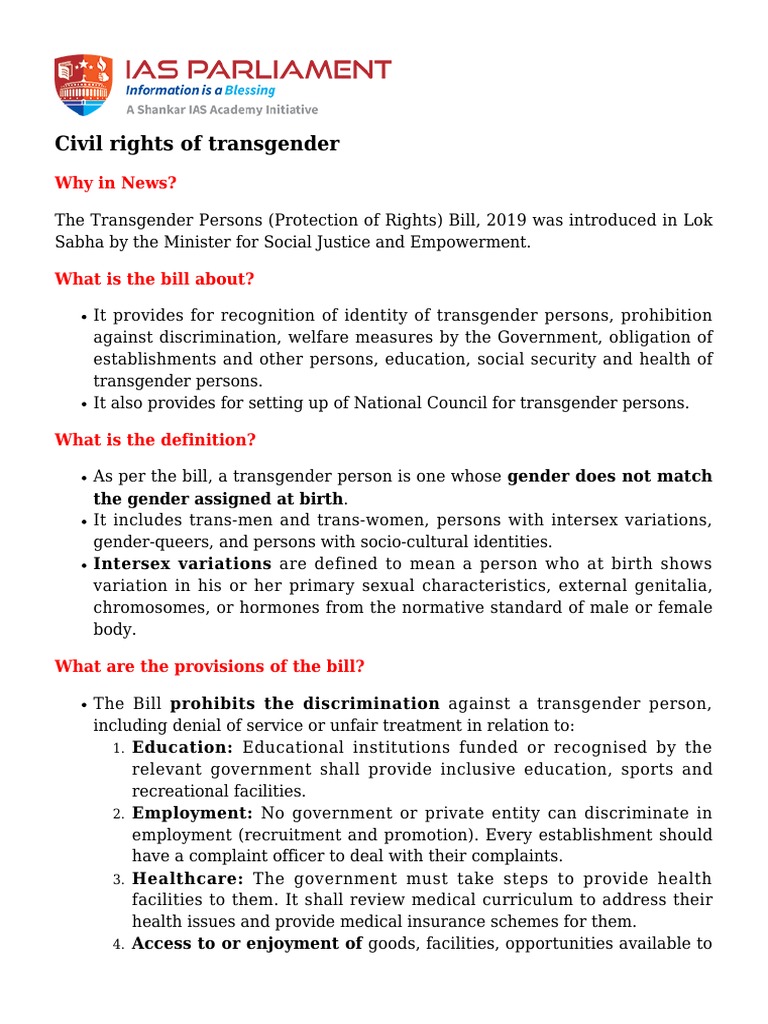 Civil Rights of Transgender | PDF | Transgender | LGBTQIA+ Studies