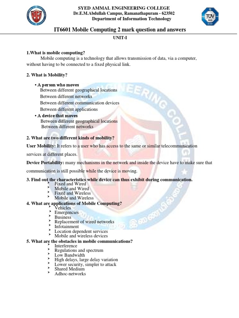 Mobile Computing QA PDF | PDF | Computer Network | Transmission Control ...