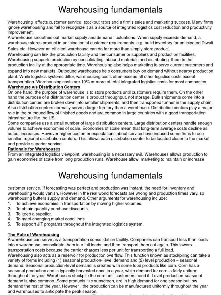 Warehousing Fundamentals and Functions | PDF | Warehouse | Inventory