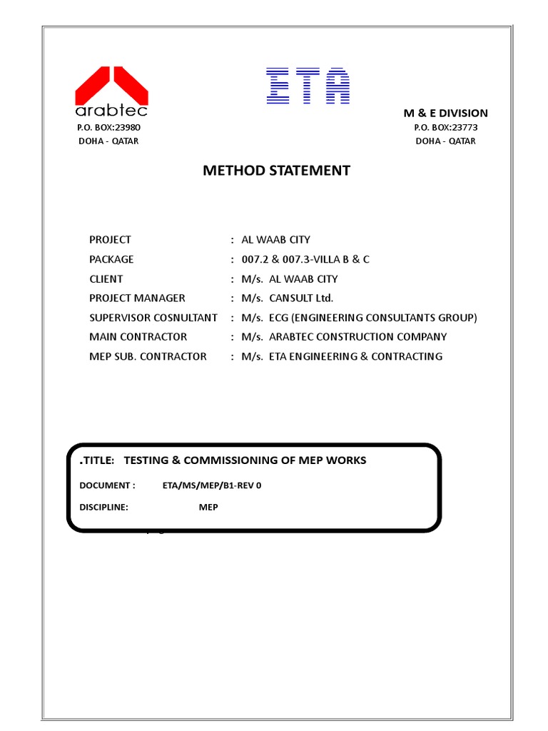 MEP Testing & Commissioning Method Statement | PDF | Pump | Leak