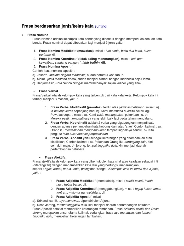 Frasa Berdasarkan Jenis