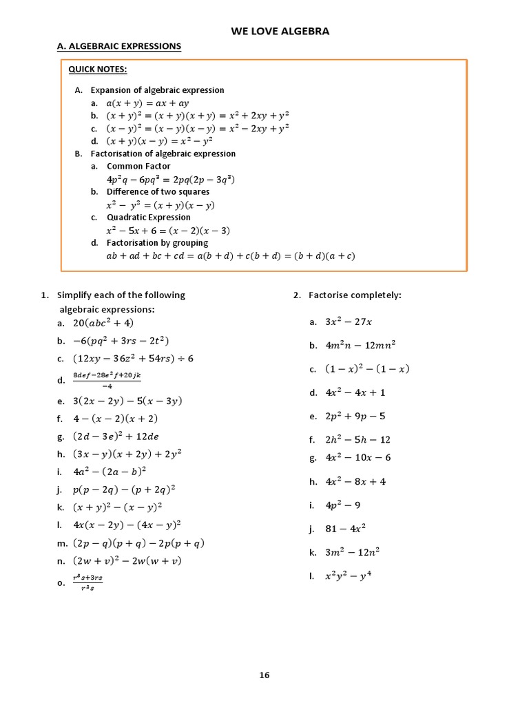 0.5 We Love Algebra | PDF | Equations | Elementary Mathematics
