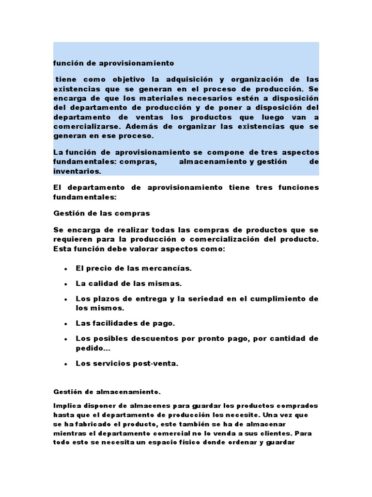 Función y Gestión del Aprovisionamiento | PDF | Obtención | Gestión de ...