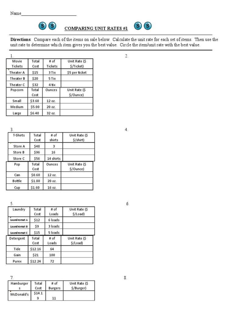 Comparing Unit Rates for Best Value | PDF