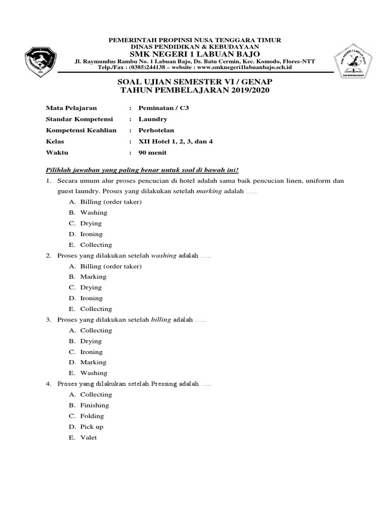 Contoh Soal Ujian Laundry Untuk Smk Pdf