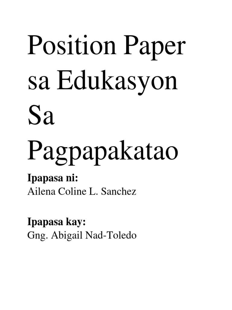Position Paper Sa Edukasyon Sa Pagpapakatao | PDF