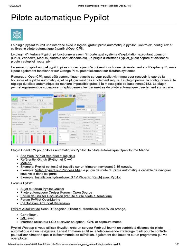 Pilote Automatique Pypilot (Manuels OpenCPN) | PDF