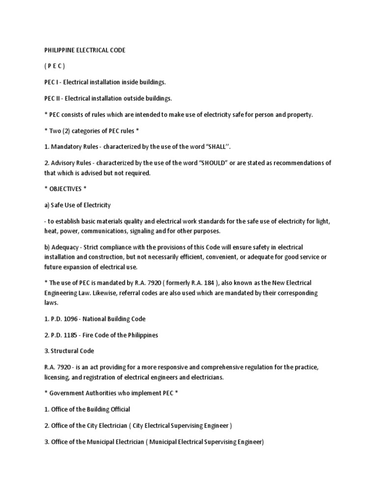 Philippine Electrical Code Summary PDF | PDF | Electrical Wiring | Fuse ...