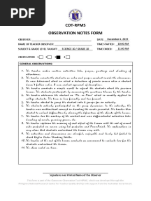Observation Notes On COT