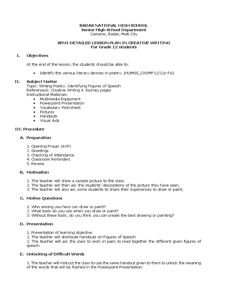 SEMI-DETAILED LESSON PLAN For Grade 11 S | PDF | Lesson Plan | Teachers