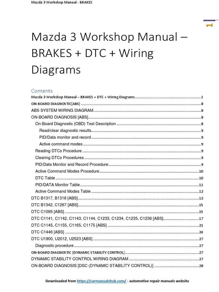 Mazda 3 Manual BRAKES + DTC + Wiring Diagrams PDF PDF