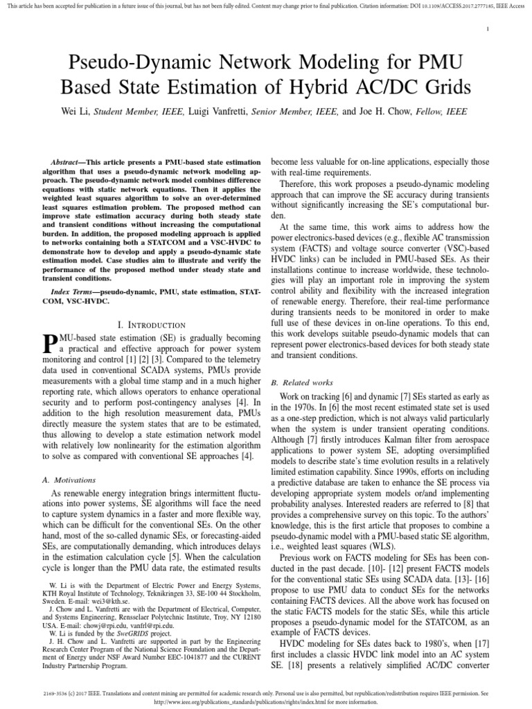 Modellinfg of Pmu PDF | PDF | Mathematical Model | High Voltage Direct ...