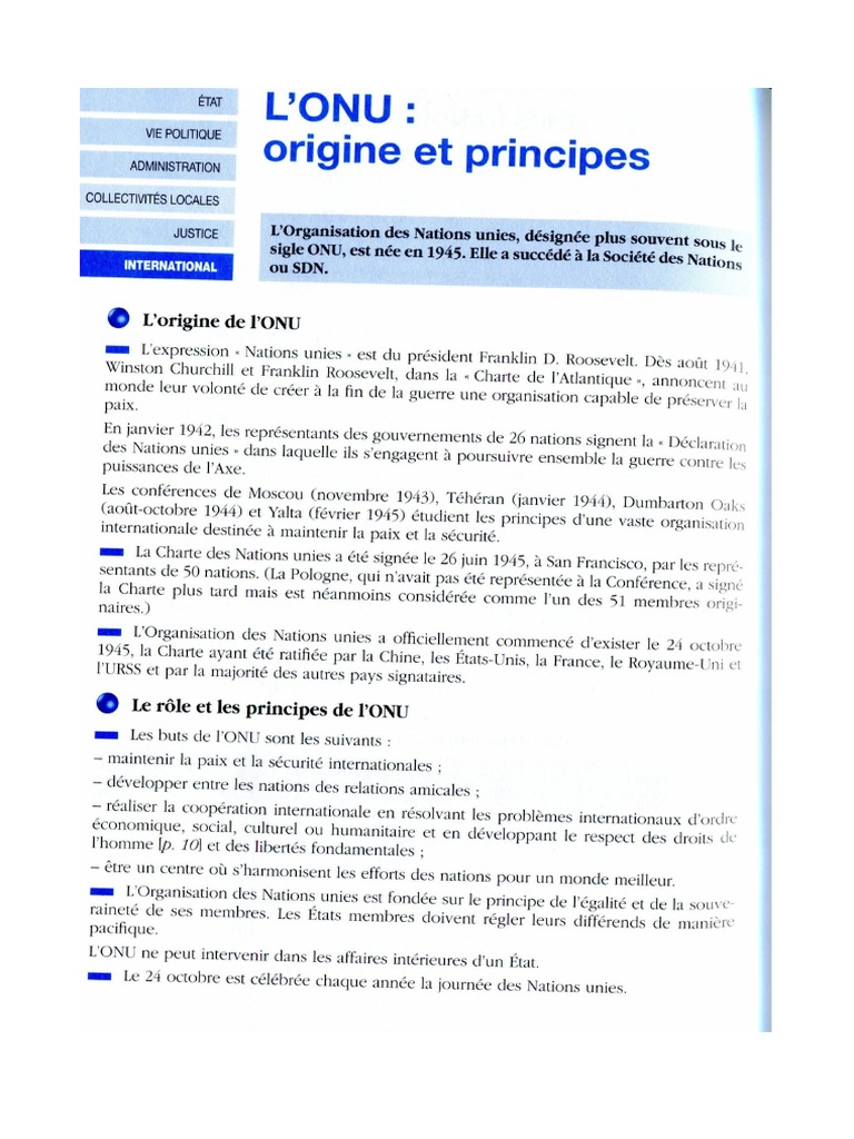 Fiches Onu Histoire Organigramme Et Fonctionnement PDF | PDF