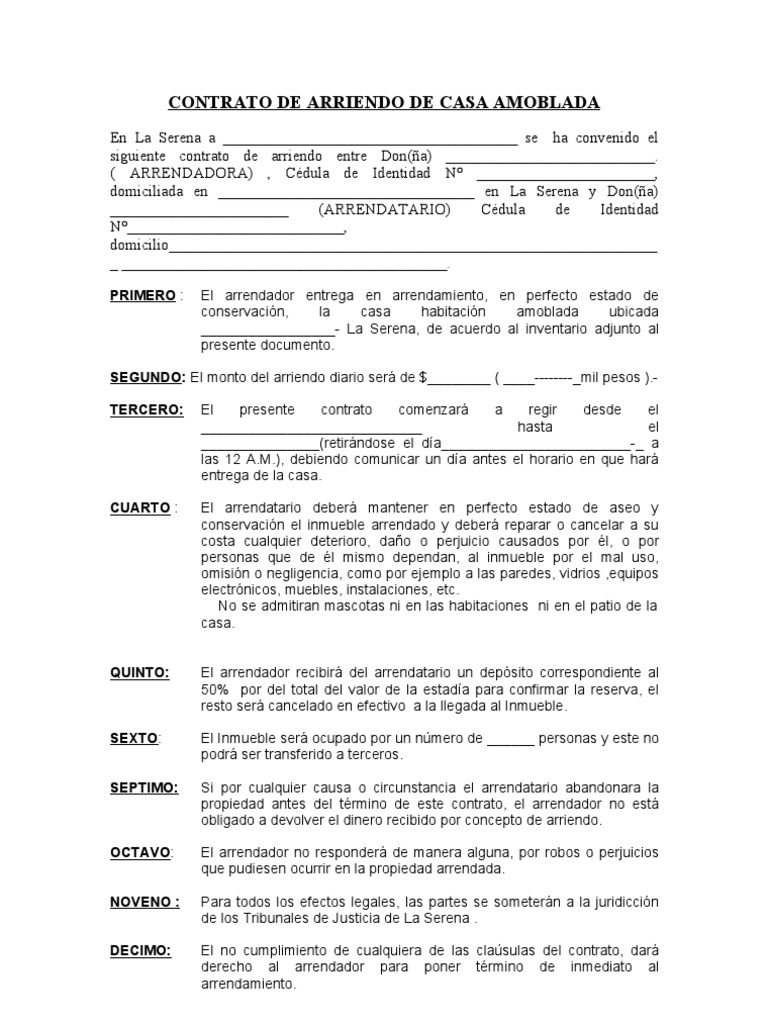 Contrato de Arriendo de Casa Amoblada