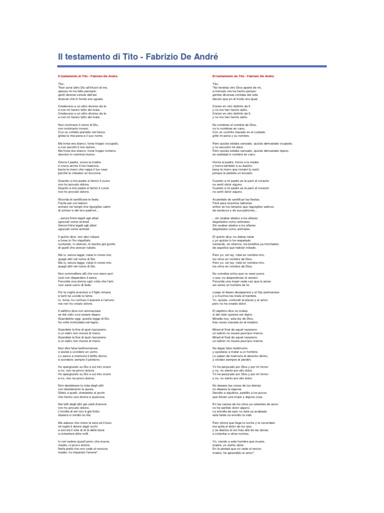 Il Testamento Di Tito Significato Il Testamento Di Tito - Fabrizio de André - Letra y Traducción en