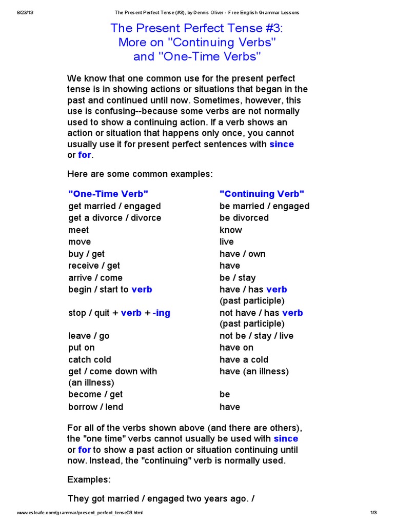 The Present Perfect Tense 3 By Dennis Oliver Free English Grammar Lessons Perfect Grammar Grammatical Tense