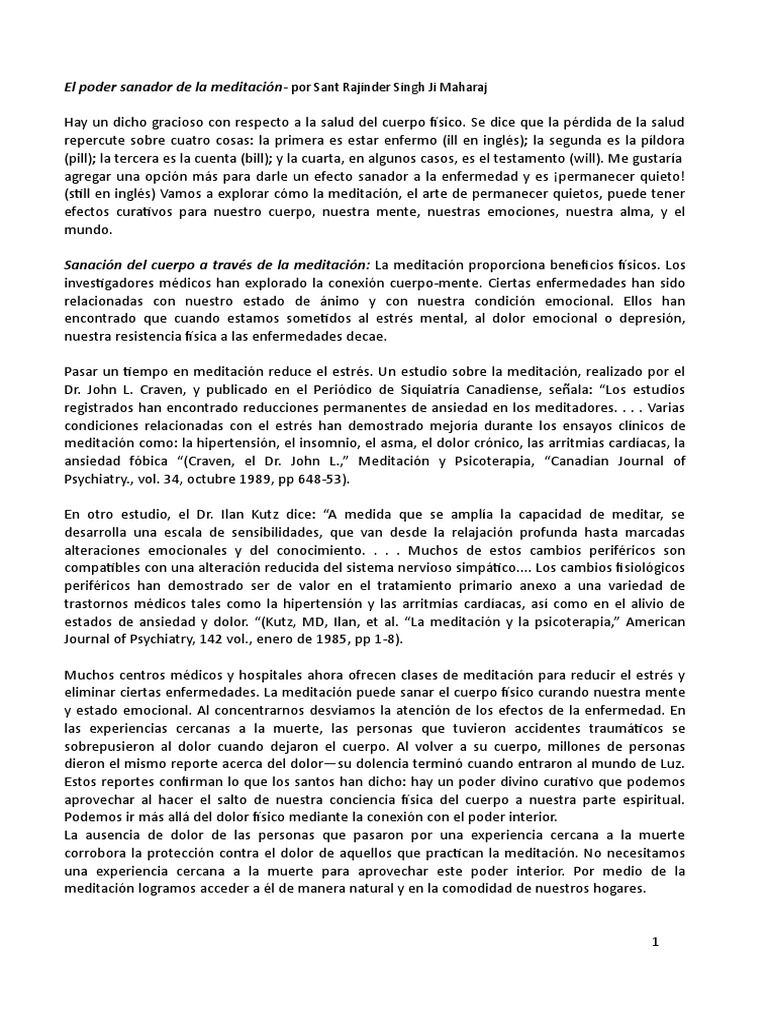 El Poder Sanador de La Meditación y Mas | PDF | Meditación | Sistema ...