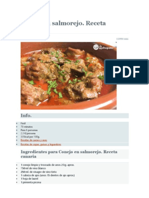 Conejo en Salmorejo | PDF | Aceite de oliva | Cocina