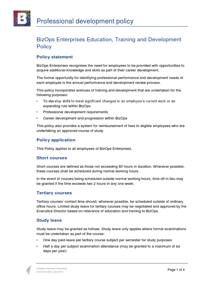 Professional Development Policy PDF Working Time Employment