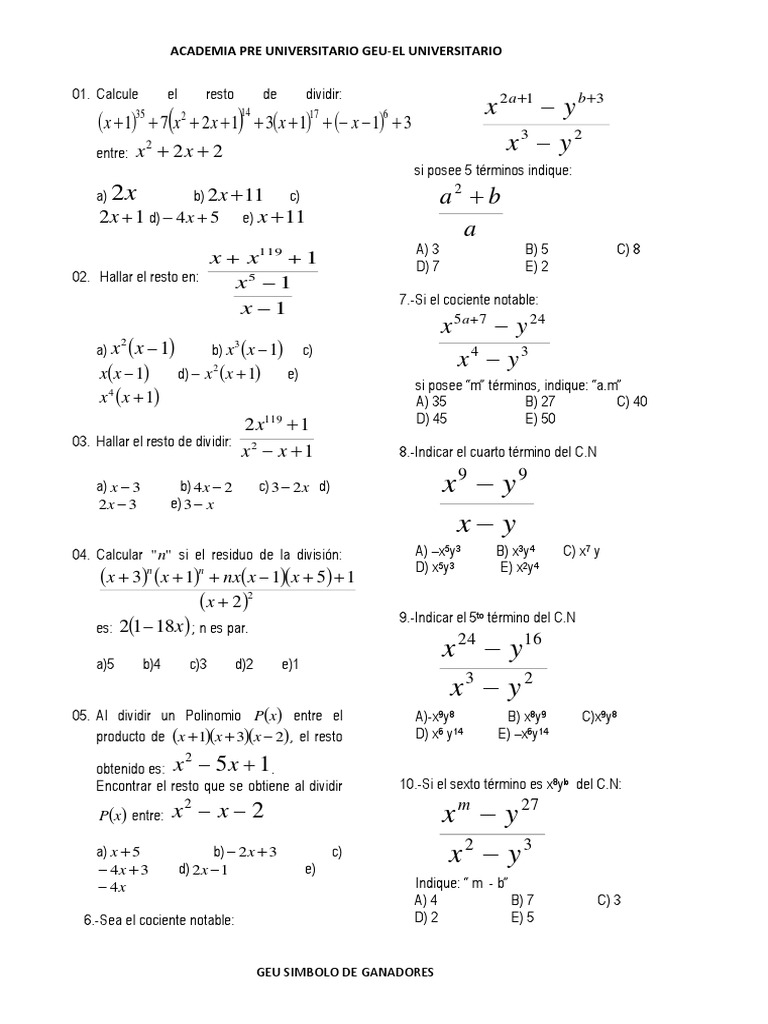 Algebra Division Matematicas Notacion Matematica