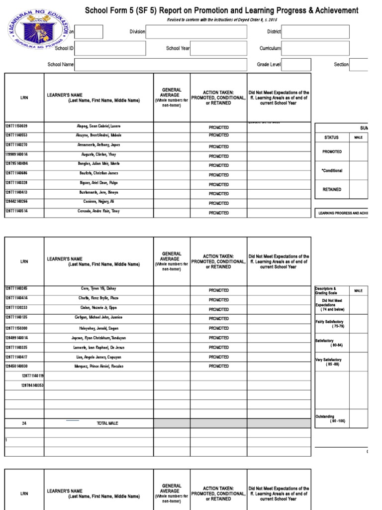 School Form 5 Report on Promotion | PDF | Applied Psychology ...