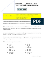 Ejercicios Repaso Pendientes 3º Eso Académicas