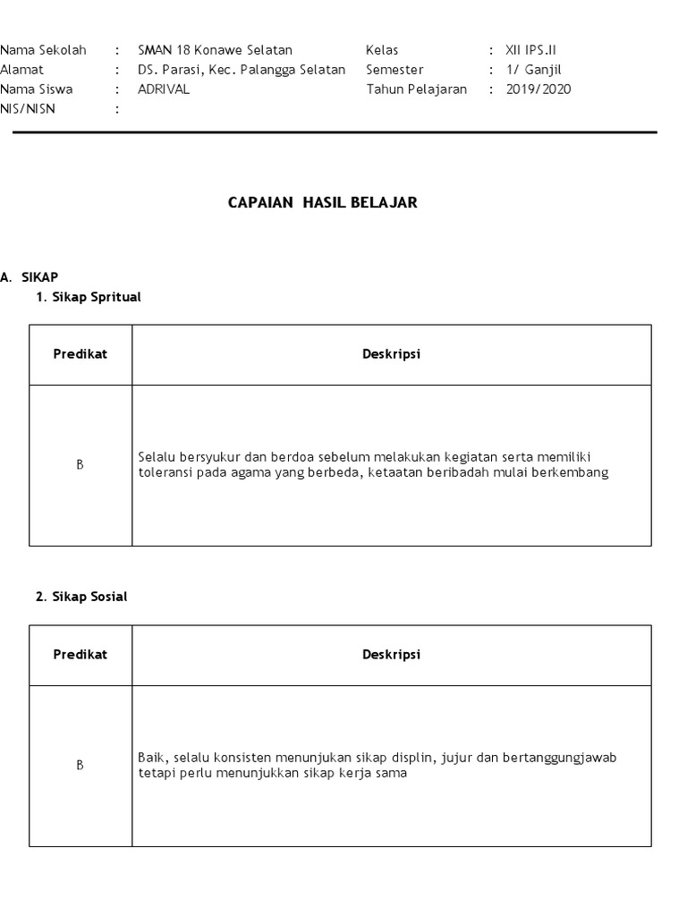 Capaian Belajar Siswa SMAN 18 Konawe | PDF