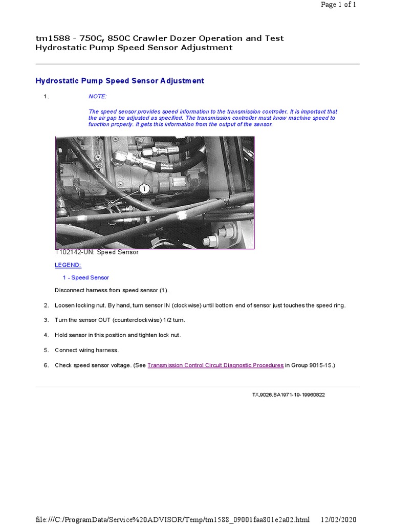 Hydrostatic Pump Speed Sensor Adjustment | PDF