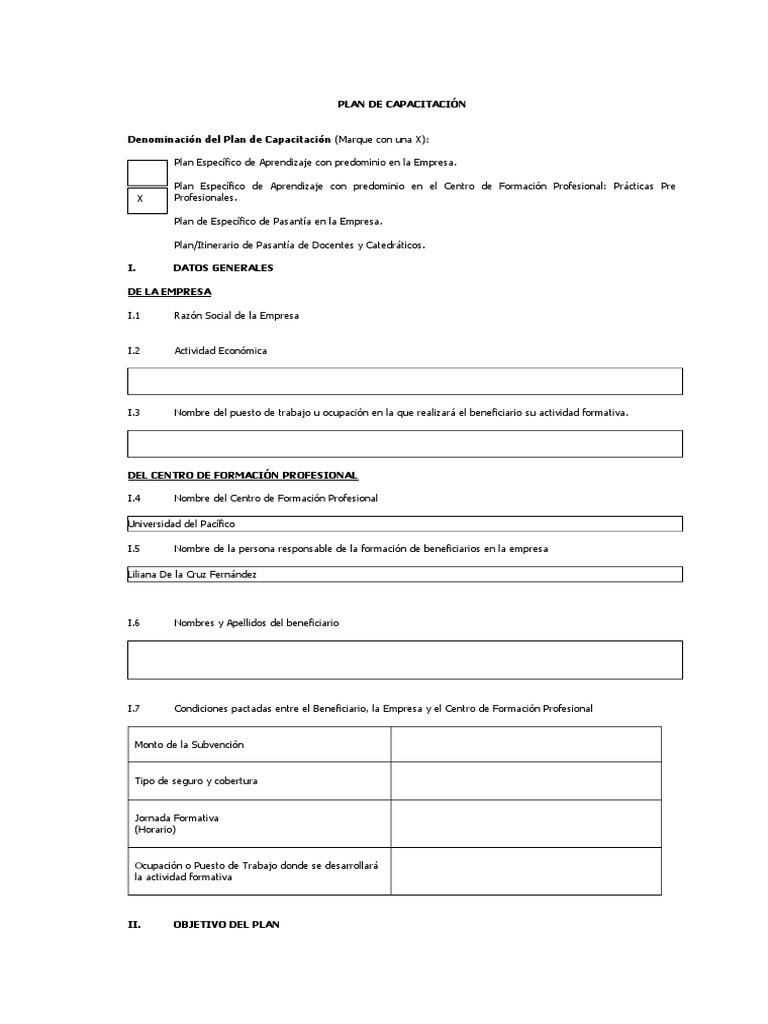 Plan de Capacitación para Beneficiarios | PDF | Desarrollo profesional ...