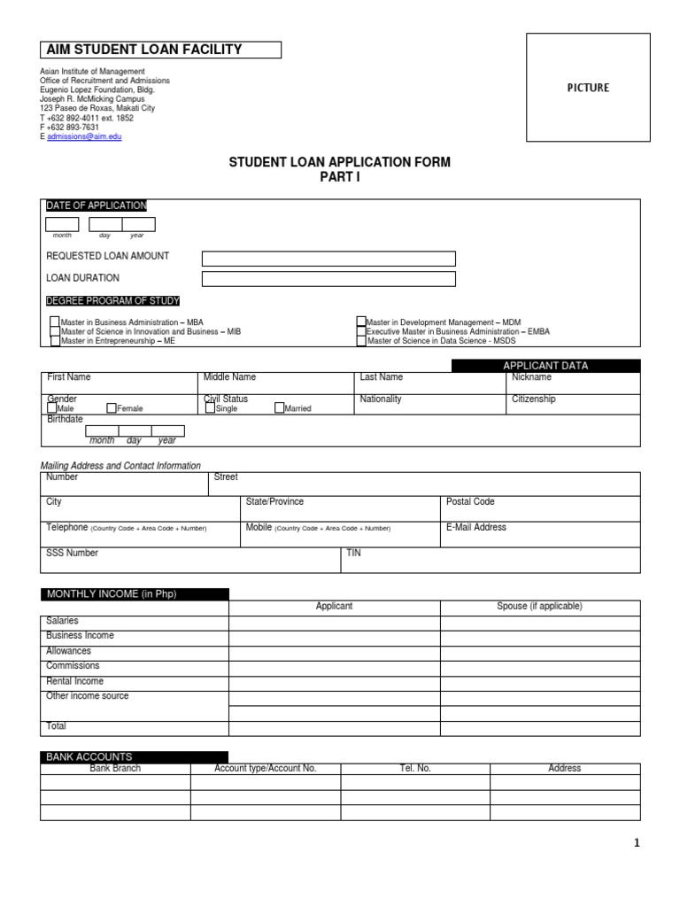 AIM Student Loan Application Form | PDF | Master Of Business ...