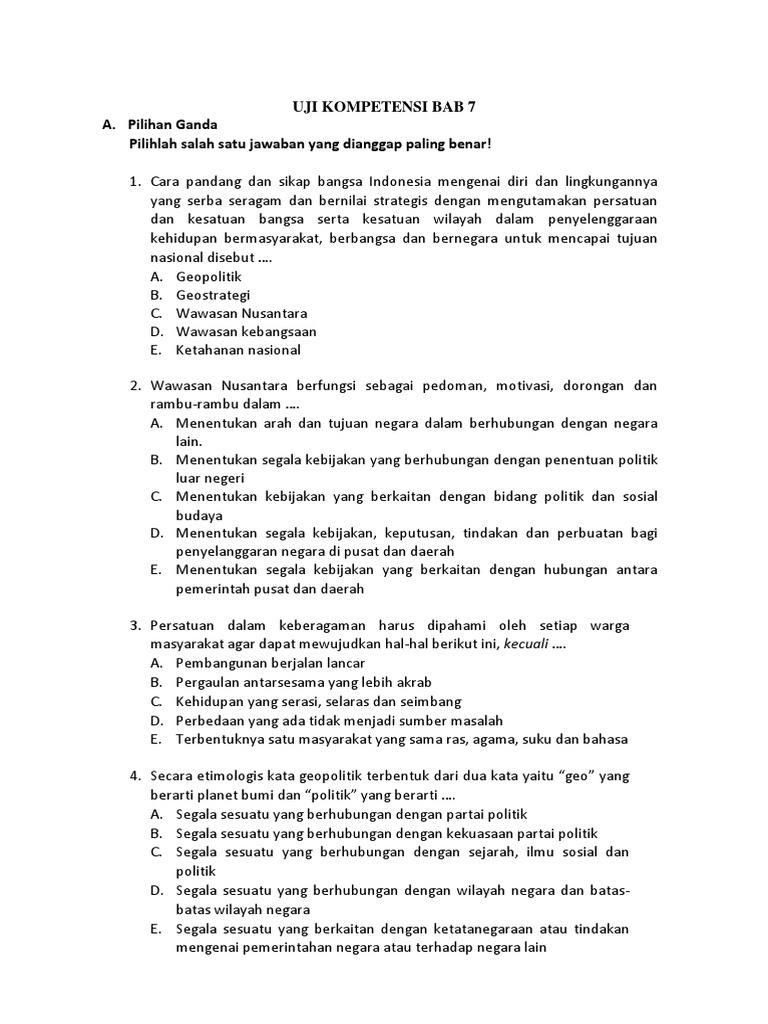 Uji Kompetensi Bab 7 Pg Essay