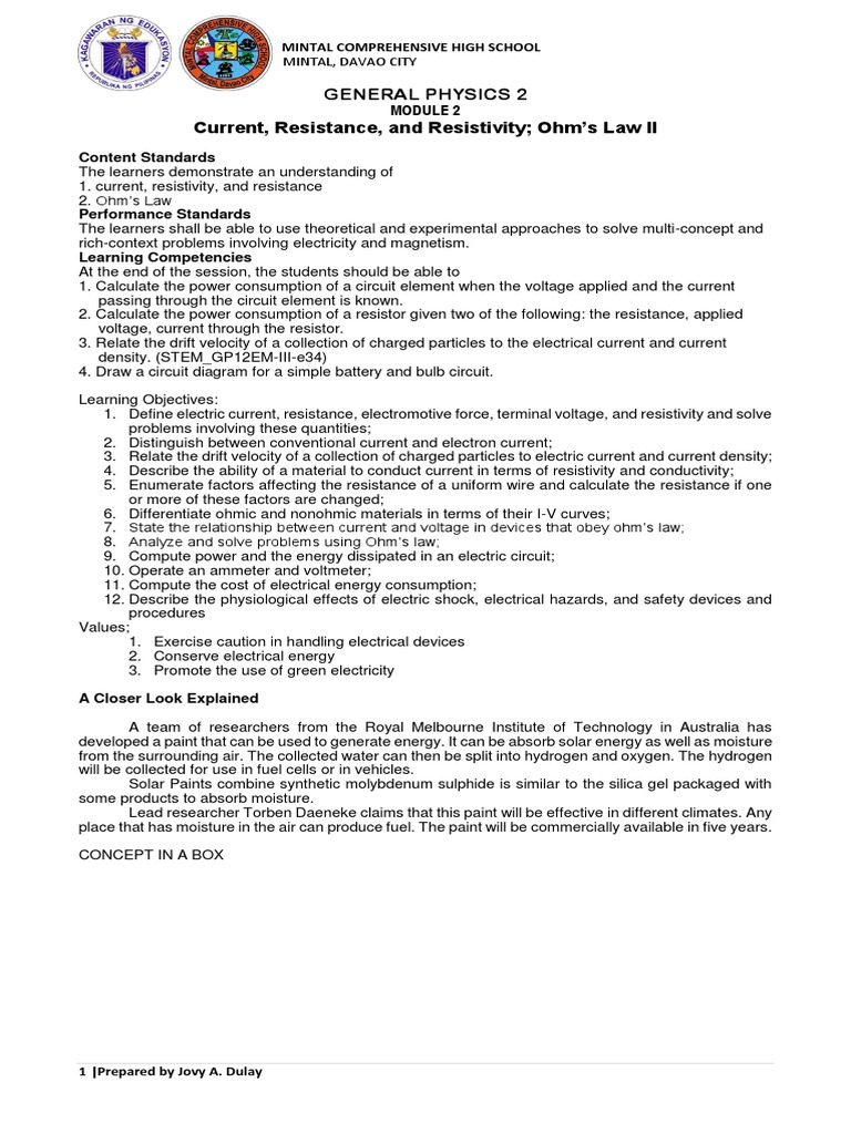 Understanding Electric Current and Resistance | PDF | Electric Current ...