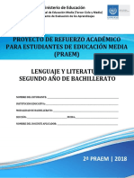 Segunda Prueba de Avance de Lenguaje y Literatura - Segundo Año de Bachilllerato - PRAEM 2018