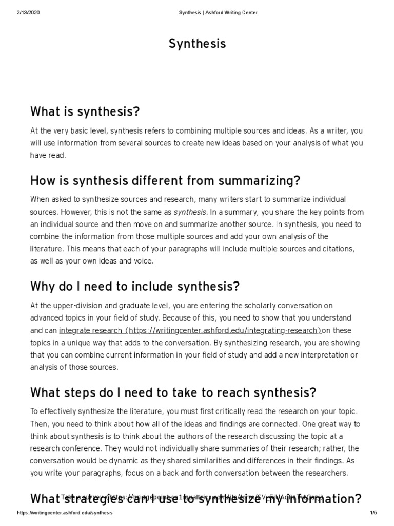 Synthesis - Ashford Writing Center | PDF | Behavior Modification ...