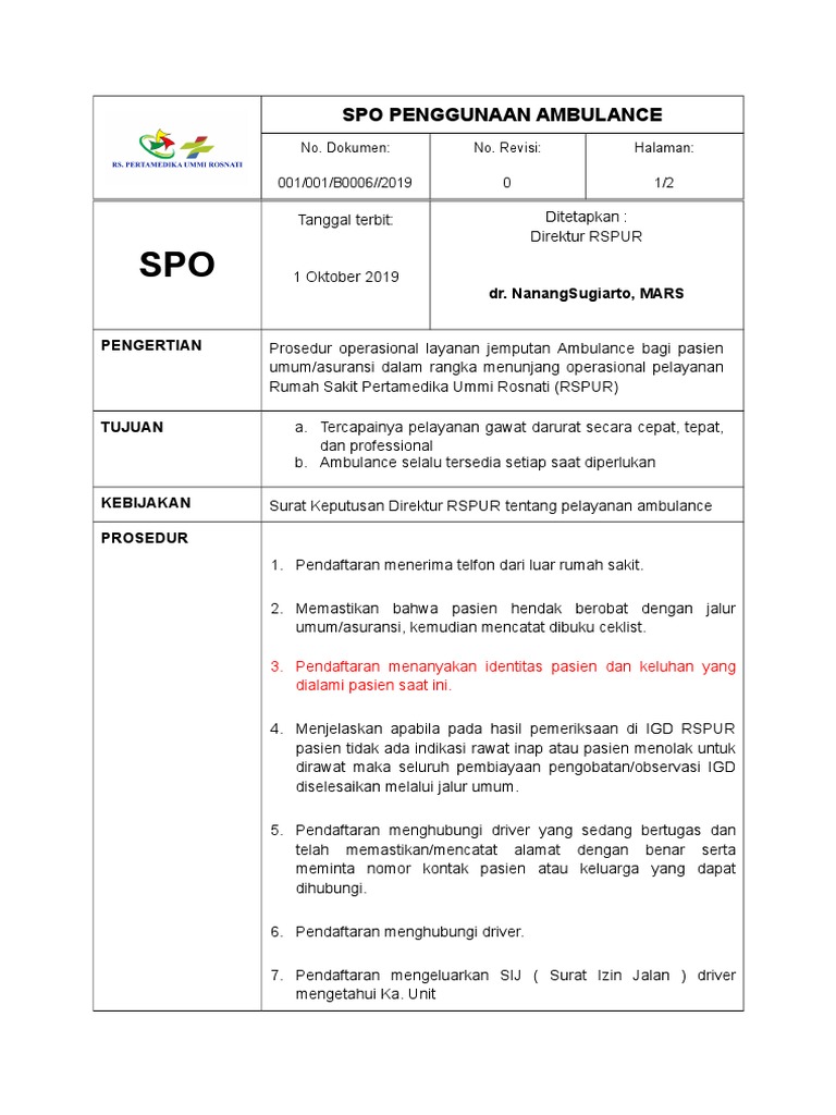 Format Spo Ambulance | PDF